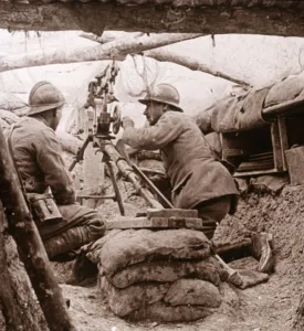 French Military Equipment Stampe: Camouflaged machine gun, c1914-c1918