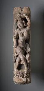 Hand Carved Stone Sculpture Stampe: Celestial Nymph Cavorting with Monkeys, 12th century. Creator: Unknown
