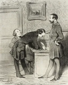 Businessman In Black And White Stampe: C'est bien parce que c'est votre ami... 1845. Creator: Honore Daumier