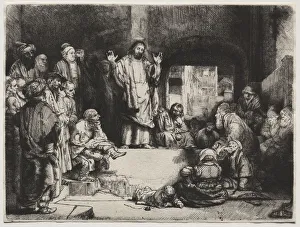 Rembrandt Stampe: 'Christ Preaching (La Piccola Tomba), c