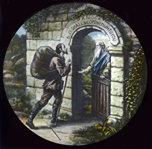 John Bunyan Pilgrims Progress Stampe: Christian at the gate, c1910. Creator: Unknown