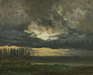 Romantic Era Landscape Stampe: Cloud Study over the Elbe with Poplars, 1832. Creator: Johan Christian Dahl
