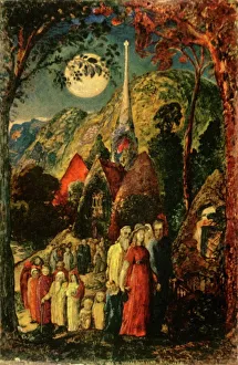 Stampe di Provenienti dalla Chiesa della sera, 1830, (1947). Congregazione che lascia un servizio di Vespri a Shoreham, Kent, con la luna piena sopra la chiesa. Dipinto nella Galleria Tate, Londra Immagini Correlate Stampe: Proveniente dalla Chiesa del Venerdì Santo, 1830, (1947). Creatore: Samuel Palmer.