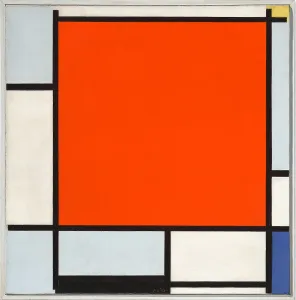 Stampe di Composizione con Grande Piano Rosso, Grigio Bluastro, Giallo, Nero e Azzurro, 1922. Collezione Privata Piet Mondrian Stampe: Composizione con Grande Piano Rosso