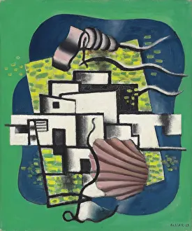 Oil On Canvas Cubism Stampe: Composition with shell (Composition avec coquille)