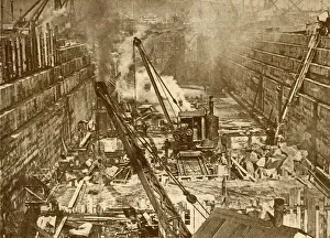 Dry Dock Construction Stampe: Constructing a Dry Dock at Swansea, c1930. Creator: Unknown