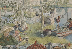 Carl Larsson Paintings Stampe: Crayfishing