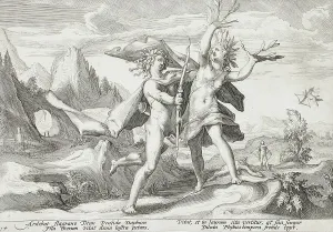 Hendrik Goltzius Engraving Stampe: Daphne Changed into a Laurel Tree, published 1589. Creator: Hendrik Goltzius