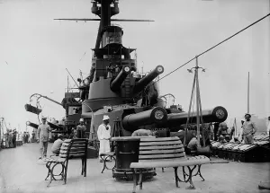 British Naval Warfare Stampe: Deck scene - MINAS GERAES, between c1910 and c1915. Creator: Bain News Service