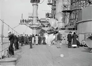 Naval Warfare History Stampe: On deck of USS Arkansas, between c1910 and c1915. Creator: Bain News Service