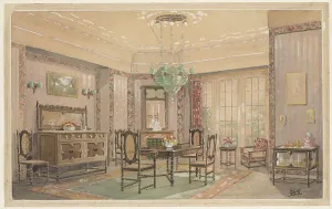 Art Centre Heritage Images Stampe: Dining room with matte seats, c.1925. Creator: Monogrammist HK