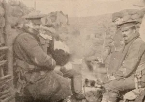 WWI Trench Life Stampe: Dinner in the trenches, c1915 (1928)