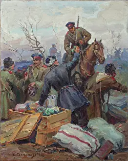 WWI Battlefield Scene Stampe: The distribution of Easter presents at the front