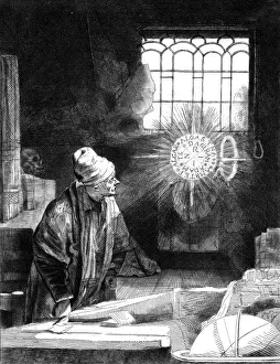 Stampe di Il dottor Faust in studio. Incisione basata sull'originale dipinto di Rembrandt, del necromante o astrologo che vende l'anima al diavolo in cambio di conoscenza e potere Immagini datate 2007 febbraio: Il Dottor Faustus nel suo Studio.