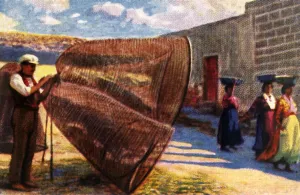 Cigarette Card Album Stampe: Drying the nets, Malta, c1928. Creator: Unknown