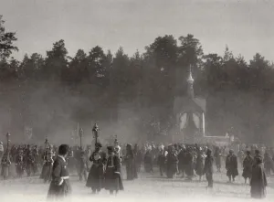 Bianco Russo Stampe: Processione di Pasqua, Monastero di Sarov, Russia, 1903. Artista: K von Hahn