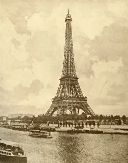 Black And White Eiffel Tower Stampe: The Eiffel Tower, c1930. Creator: Unknown