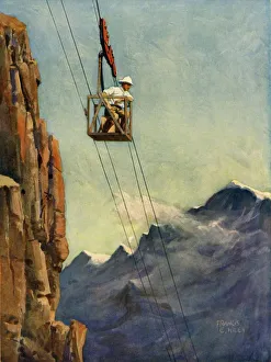 Ward Lock And Co Publications Stampe: Engineers at Work on a Mountain Ropeway, c1930. Creator: Francis E Hiley