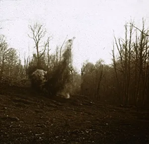 Monochrome War Images Stampe: Explosion of shell fired by a tank, c1914-c1918
