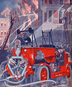 Vintage Fire Brigade Photos Stampe: How The Fire Engine Puts Out The Fire, 1935