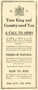 British Army Recruitment Stampe: The First Advertisement, c1914, (1919). Creator: Unknown