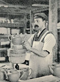 Industrial Manufacturing Process Stampe: Fixing Spout on a Teapot, c1917