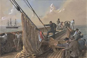 Atlantic Ocean Cable Laying Stampe: Forward Deck of the Great Eastern Cleared for the First Attempt to Grapple... 1865-66