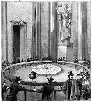 Stampe di Foucault utilizza il suo pendolo per dimostrare la rotazione della Terra, Parigi, 1851 (1887) Immagini datate 2006 marzo: Foucault utilizzando il suo pendolo per dimostrare la rotazione della Terra