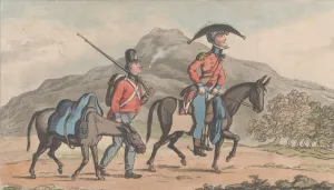 Hand Coloured Aquatint Stampe: Frontispiece: Starting to join his regiment, from