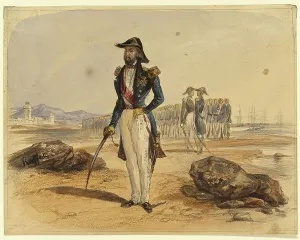 Naval Warfare Illustrations Stampe: General with Troops in Background, n.d. Creator: Auguste Raffet