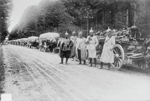 WWI Black And White Photography Stampe: German bridge train, between c1914 and c1915. Creator: Bain News Service