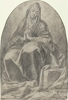 Biblical Character Depictions Stampe: The Grieving Virgin Contemplating Instruments of the Passion, 1640s. Creator: Unknown