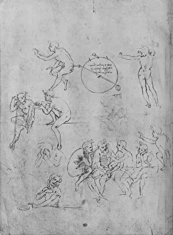 Black And White Line Drawing Stampe: A Group of Figures Conversing at a Table