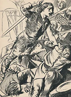 Hereward The Wake Stampe: Hereward and His Men Attack the Normans, c1907