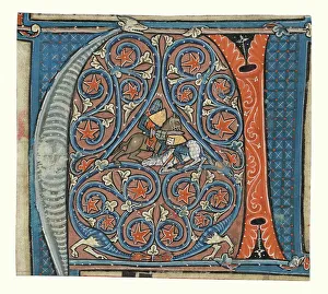 French Medieval Artwork Stampe: Historiated Initial from an antiphonal, about 1260-1270. Creator: Unknown