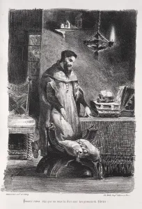 French 19th Century Illustration Stampe: Illustrations for Faust: Faust in his dressing-room