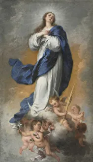 Stampe di La Concezione Immacolata, c. 1680. La dottrina della Concezione Immacolata sostiene che la Vergine Maria fu concepita libera da peccato, quindi pronta a essere il vaso puro per la nascita di Cristo Bartolome Esteban Murillo Stampe: L'Immacolata Concezione, ca. 1680