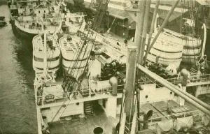 Vintage Shipping Industry Images Stampe: An Impressive Array of Boats Aboard the Leviathan. c1930. Creator: Unknown
