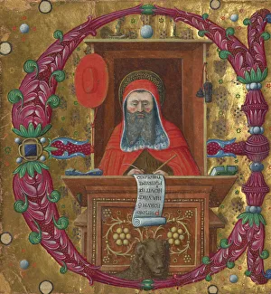 Saint Jerome Study Stampe: Initial E: Saint Jerome in His Study, about 1470-1480. Creator: Master of the Birago Hours