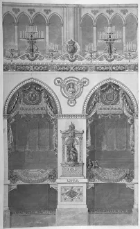 Historic French Cathedrals Stampe: Interior Elevation with Statue of Louis II, Reims Cathedral, n. d