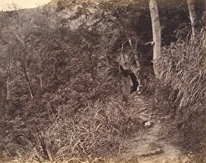 Black And White Mountain Scene Stampe: Left Road up to Yuen foo Monastery, ca. 1869. Creator: Afong Lai