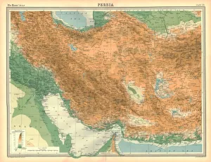 Stampe di Mappa della Persia. Mappa di quanto ora conosciuto come Iran, che mostra il Golfo Persico. Tavola 53 dall'Atlante dei Times Mappa Stampe: Mappa della Persia