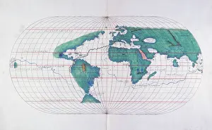 Spanish Exploration History Stampe: Map plotting Magellan's route, 1536