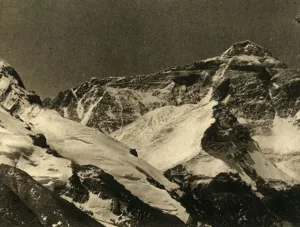 Mount Everest Base Camp Stampe: Mount Everest from the Base Camp, c1918-c1939. Creator: Unknown