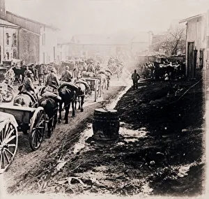 First World War Transportation Stampe: Mounted troops with wagons, c1914-c1918
