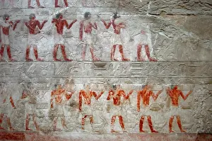 Hieroglyphic Writing System Stampe: Offering bearers, polychrome relief