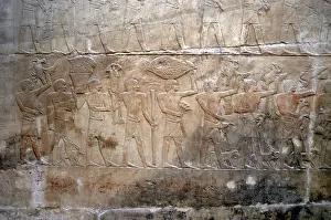 Saqqara Mastaba Stampe: Offering bearers, polychrome relief