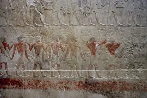 Ancient Egyptian Hieroglyphics Stampe: Offering bearers, polychrome relief