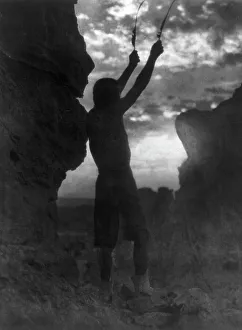 Black And White Desert Landscape Stampe: Offering to the sun-San Ildefonso, c1927. Creator: Edward Sheriff Curtis