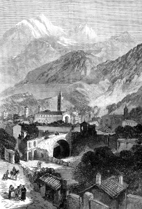 Civil Engineering History Stampe: Opening of the Mont Cenis Tunnel: the town of Susa, 1871. Creator: Unknown